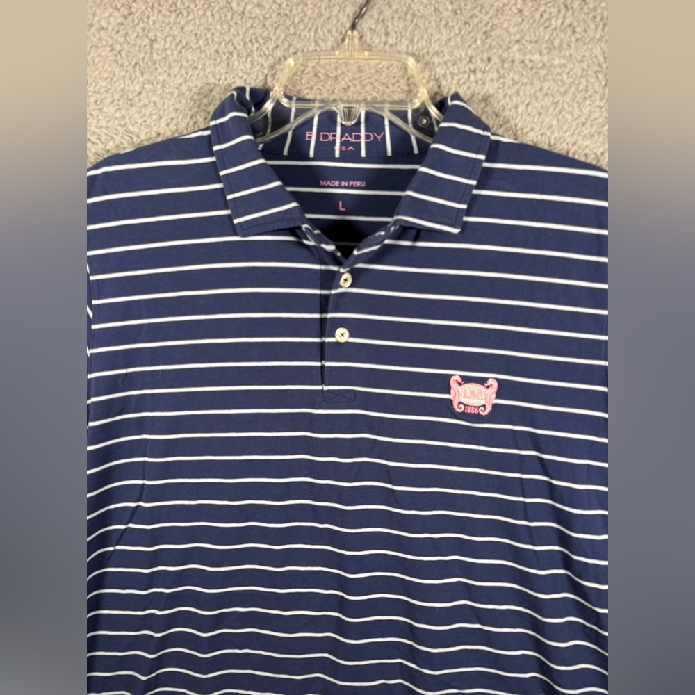 B Draddy Polo Shirt Mens Large Blue Golf Logo Pima Cotton
